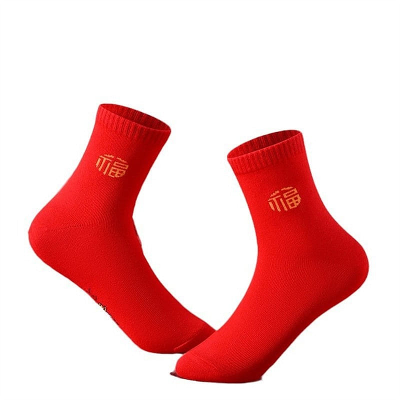 Pure cotton zodiac year festive red socks for men 1 each