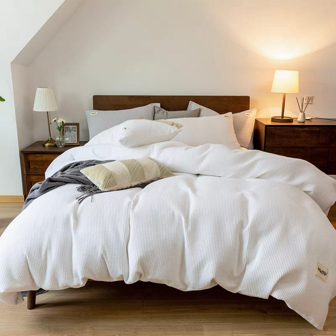 LULLABUY Waffle Lyocell Cotton Bedding Set Milk King Size 2000 g