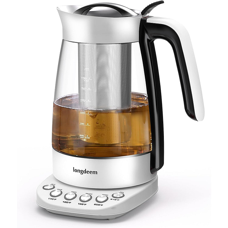 1.7L Electric Glass Tea Kettle with Infuser White