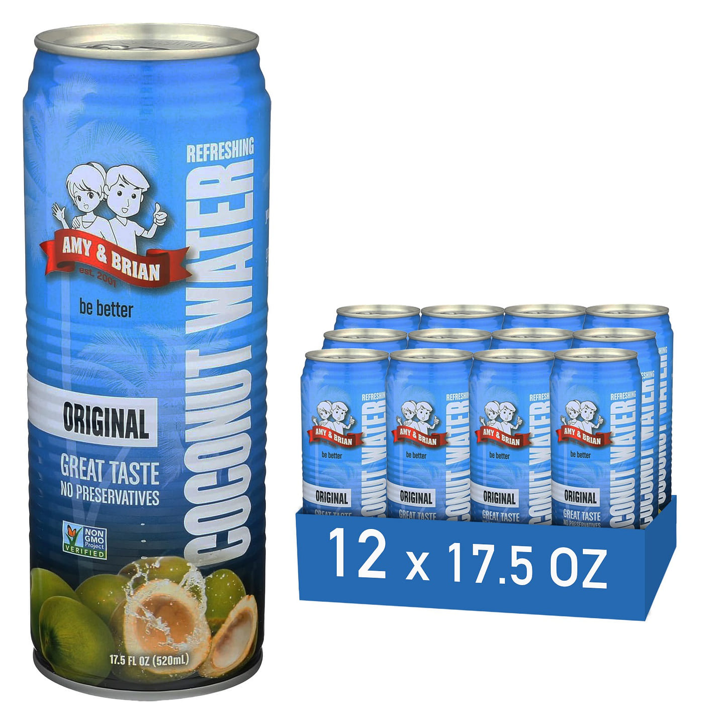 Amy & Brian Premium Coconut Water Original Non-GMO 12 x 17.5 Fl Oz 210 fl.oz