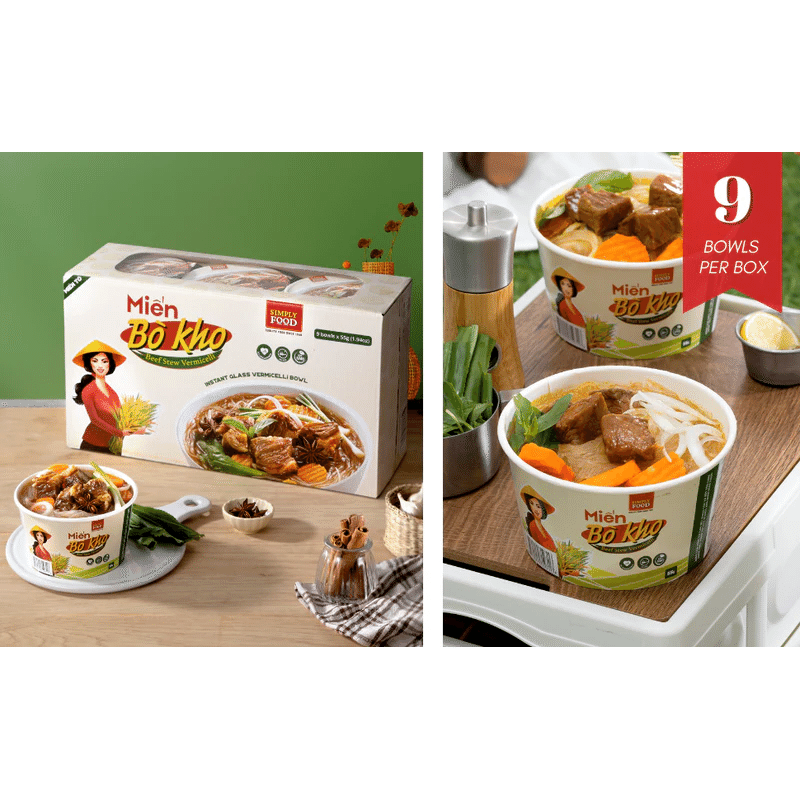 Simply Food Beef Stew Vermicelli Glass Instant Noodle Bowl pack of 9 1 each