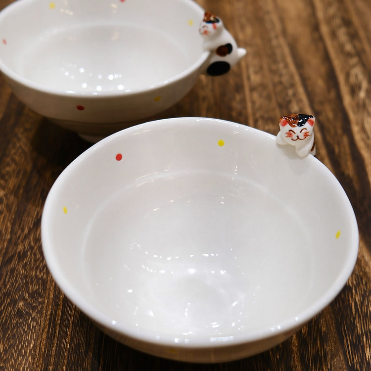 Hasami ware White Kitty Rice Bowl
