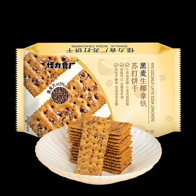 怪力食厂黑麦生椰拿铁苏打饼干办公室早餐零食180g