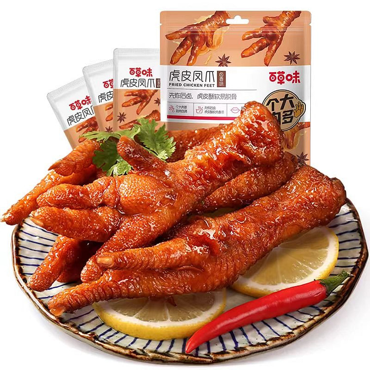 百草味虎皮凤爪160g鸡爪香辣休闲熟食即食解馋小零食