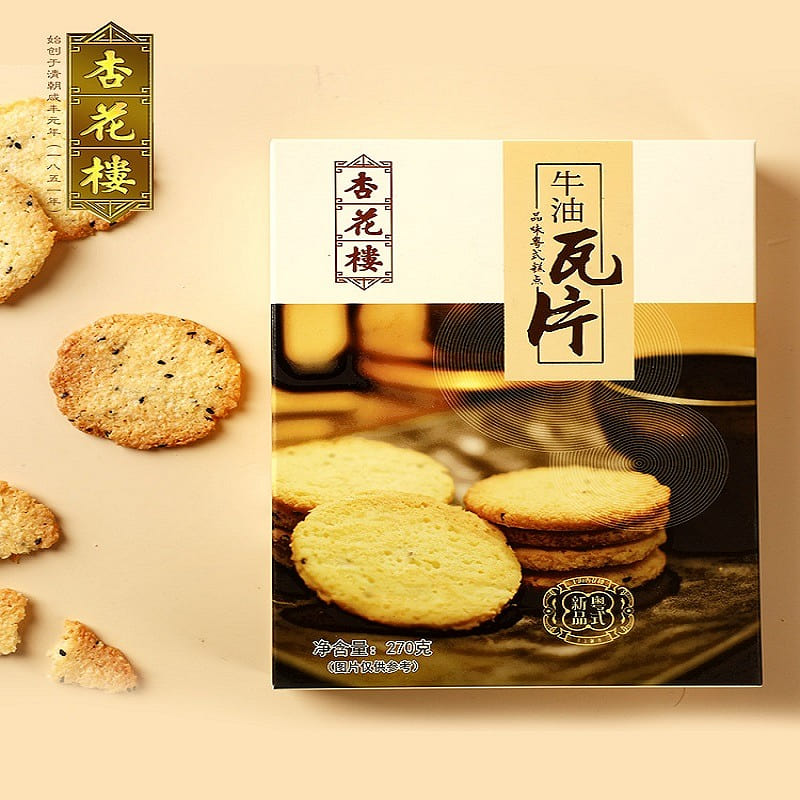 【杏花楼 中华老字号】牛油瓦片270g 盒装西式 糕点 椰丝代餐饼干 270 克