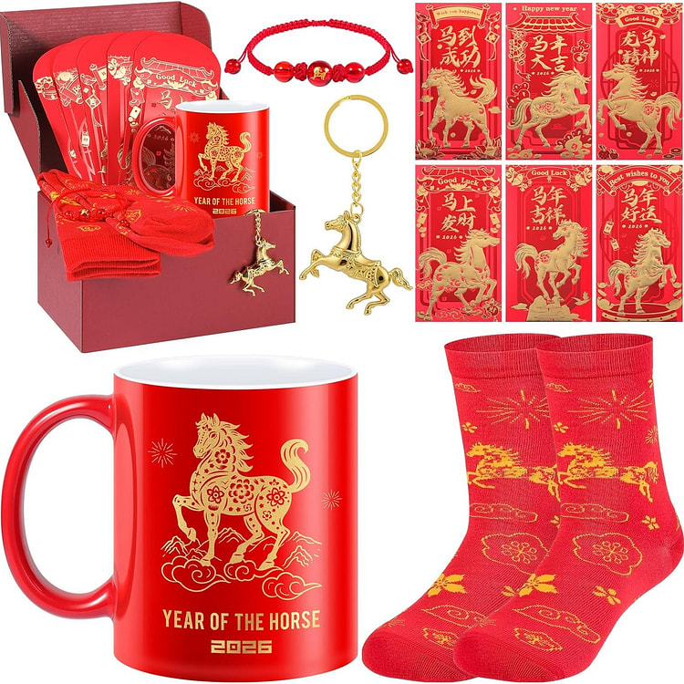 新年礼物套装 含马克杯 红包 袜子 马年手链礼盒 1 份