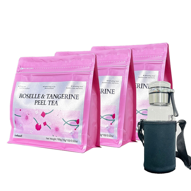 3盒洛神花陈皮茶，10 包 10 克/包+吨吨杯