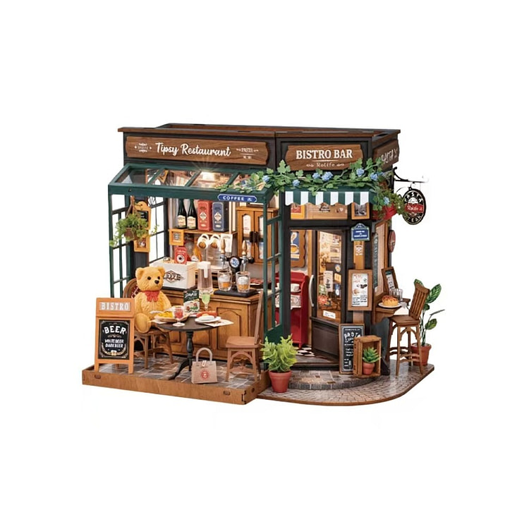 若来 小熊餐吧diy手工小屋艺术屋微缩模型 1件 1 盒