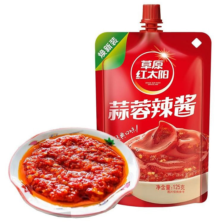 [2 bags] grassland red sun garlic hot sauce Zibo barbecue hot sauce 250 g