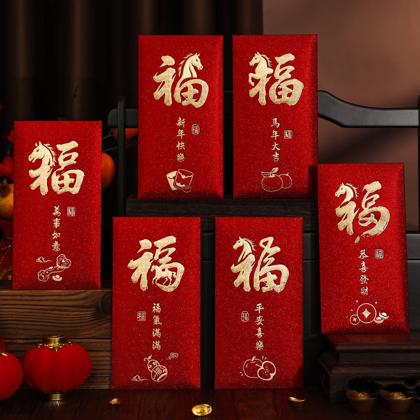 2026 Artistic Red Envelopes for Year of the Horse 12 count