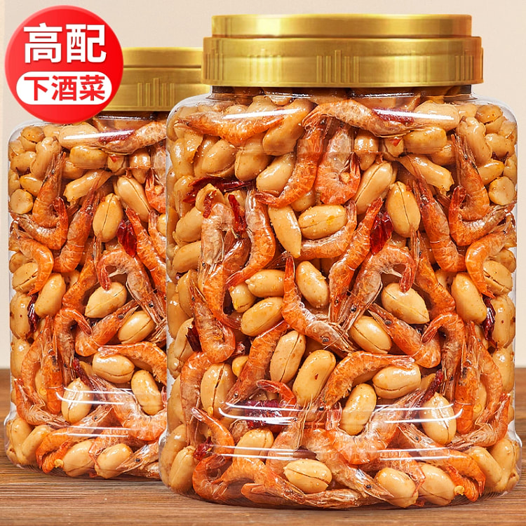 小虾干花生米下酒菜罐装500g香辣