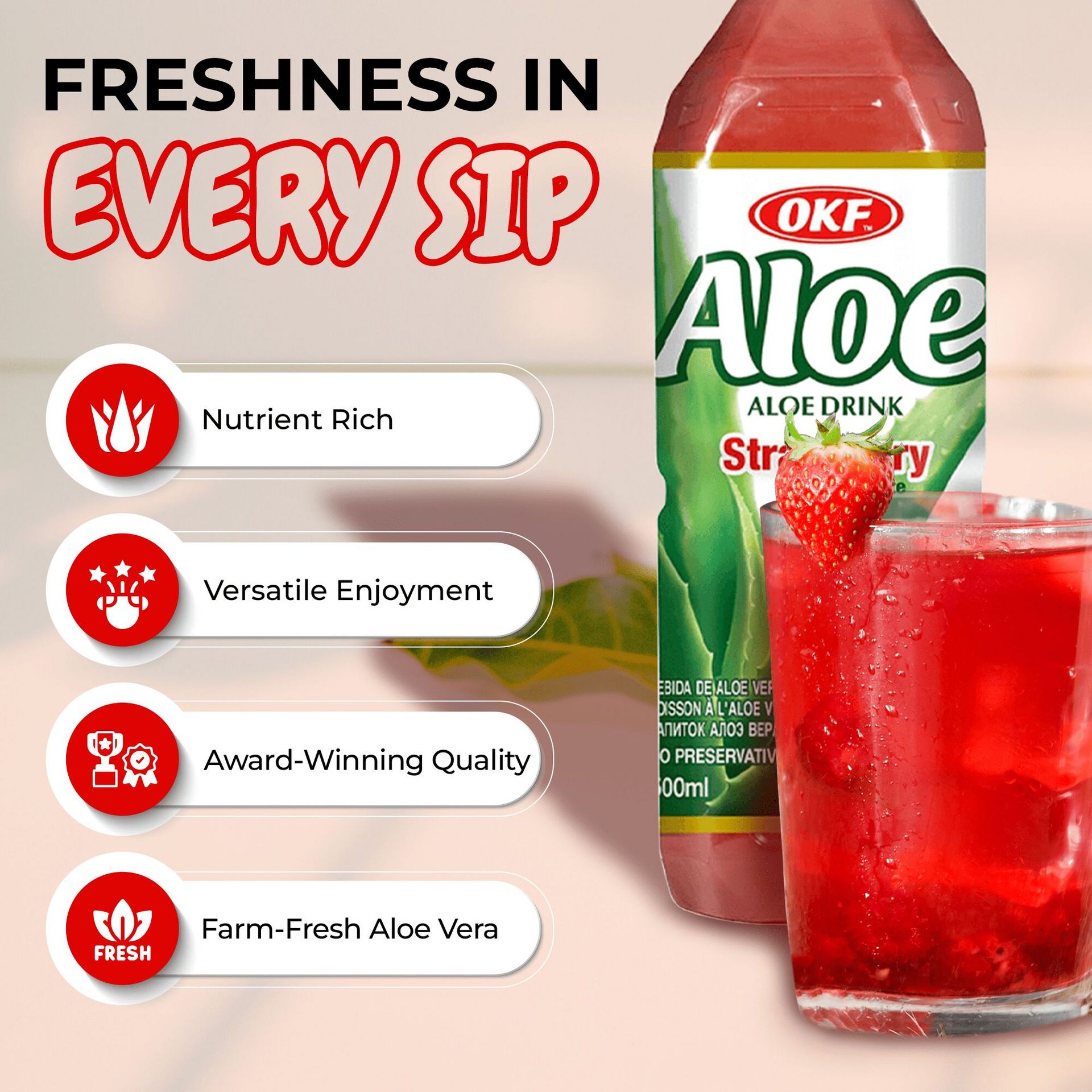 Get OKF Aloe Vera Juice Drink with Pulp Strawberry 20p Delivered | Weee!  Asian Market