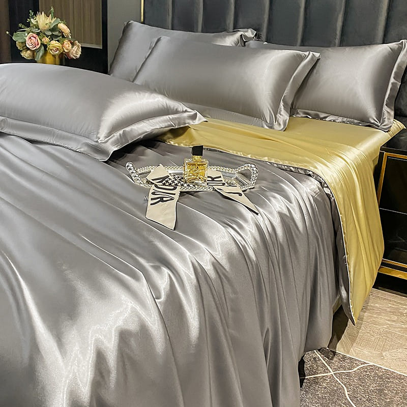 LULLABUY Luxury Mulberry Silk Bedding Set Mystic Silver King Size 2000 g