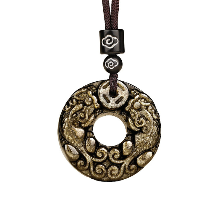 Double Pixiu Obsidian Pendant Gold Obsidian32*32mm 1 box
