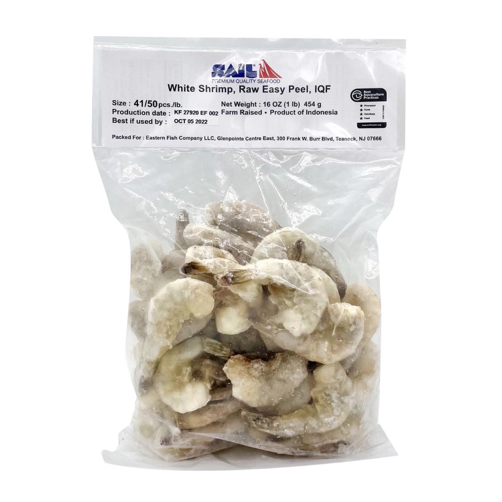 Get Sail Frozen Raw Asian White Shrimp 41/50ct Easy Peel Headless Shell On Delivered Weee