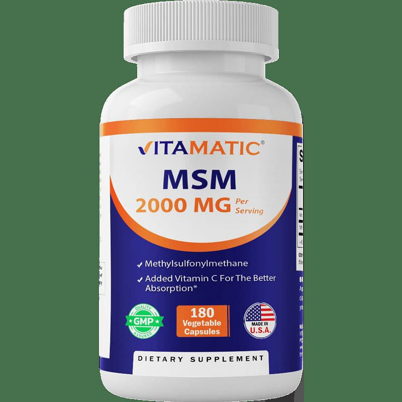 MSM 2000 mg with Vitamin C 75mg – 180 Veg Capsules 1 each