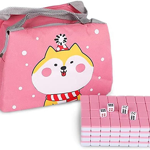 Mini Travel Mahjong Set Portable Outdoor Mahjong Game Set 24mm Pink 1 box