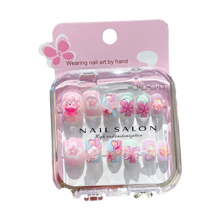 儿童穿戴甲可拆卸甲片 女童 指甲贴-粉色 1 盒