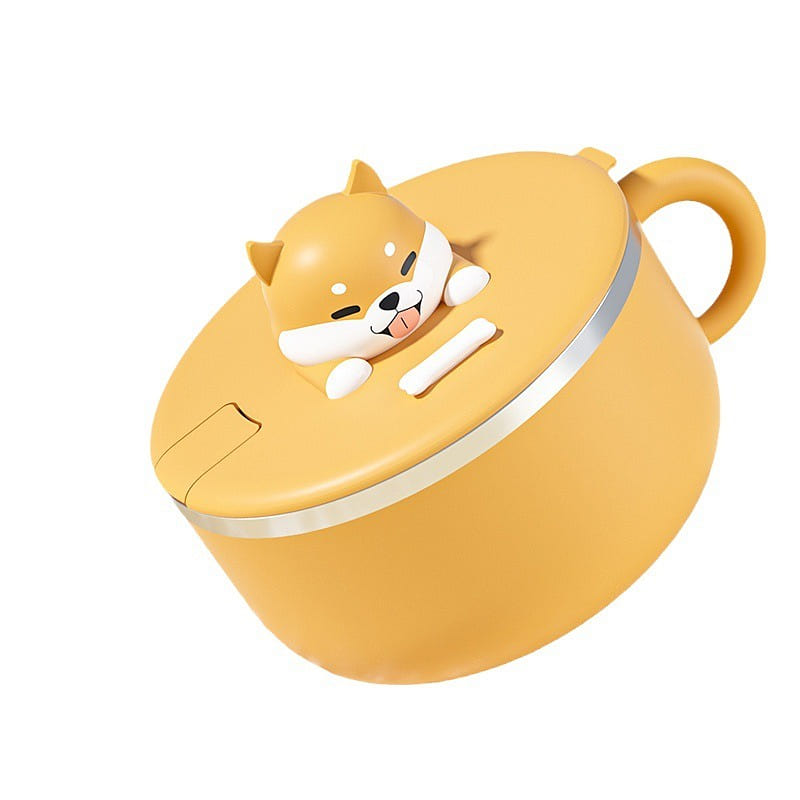 304 Stainless Steel Drainable Student Noodle Bowl Shiba Inu Bowl + Dog Paw Spoon 1 each
