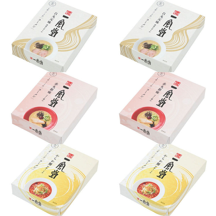 日本直邮一风堂豚骨拉面6盒套装：白丸赤丸辣肉各2份