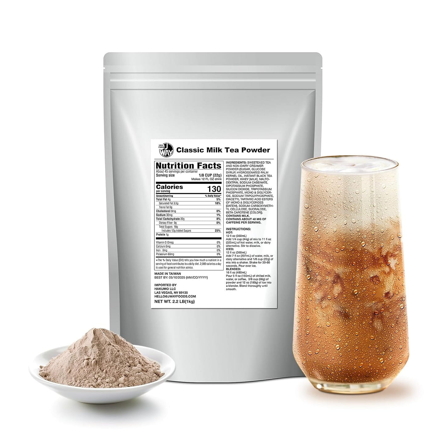 J Way Classic Milk Tea 2.2 Lb (1 Count), Powdered Instant Milk Tea Drink Mix, Se 2.2 磅