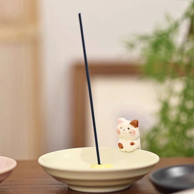 Seto ware Incense Holder(Gift Box)-Green Cat 1 개입