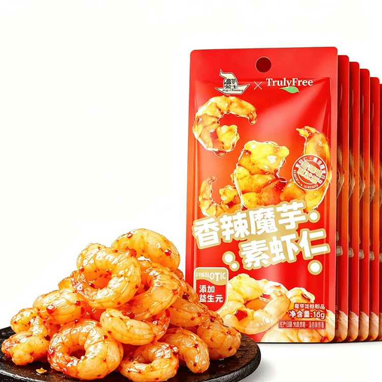 Qiaqia Spicy Konjac Shrimp, 16g 10 Bags 1 pack*10 pack