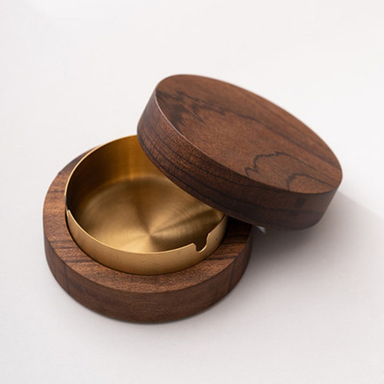 Walnut ashtray  golden