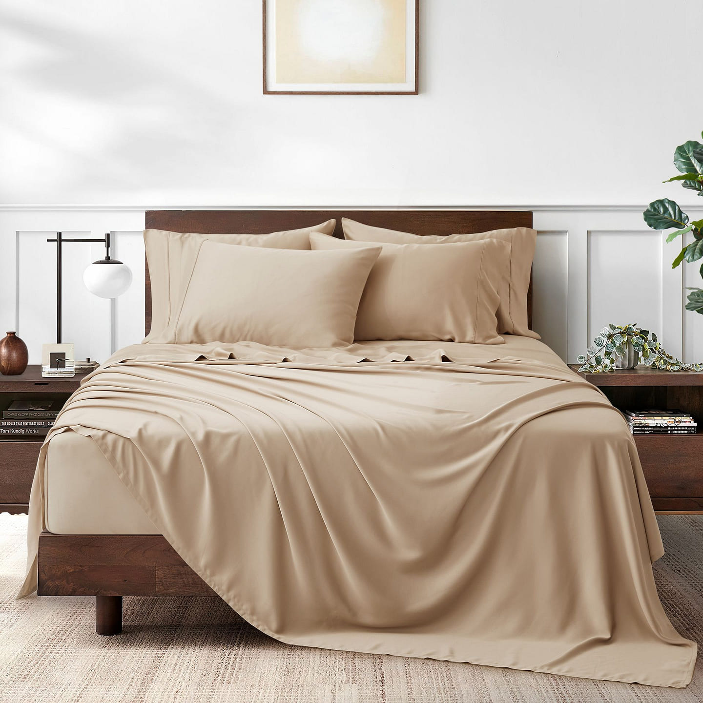 Amerian Home Collection Premium Bamboo Viscose Sheet Set, Taupe, Cal-King 2800 g