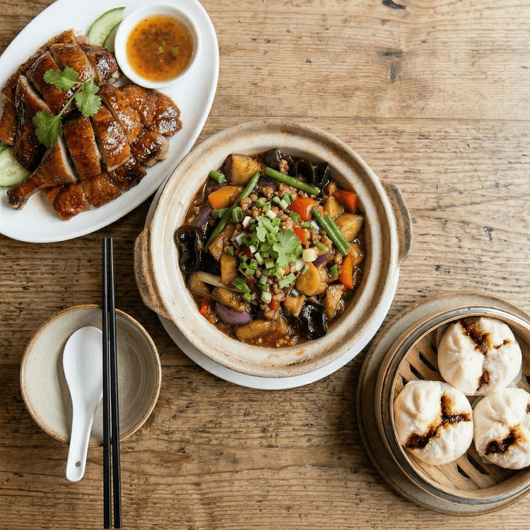 明炉烧鸭半只+鱼香茄子+叉烧包3pc 1 份