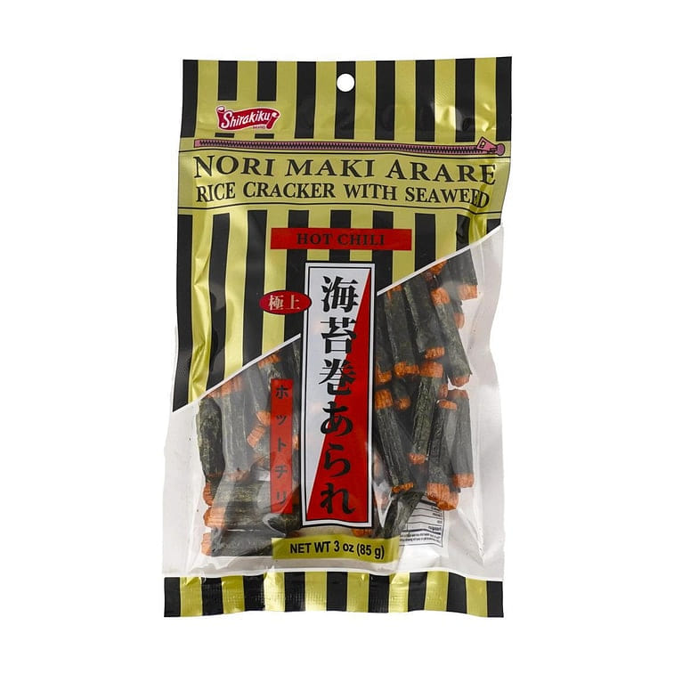Shirakiku Nori Maki Arare Rice Crackers With Seaweed Hot Chili 3oz 1 each