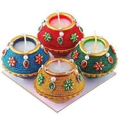 Beaded Matki Diya - Pack of 4