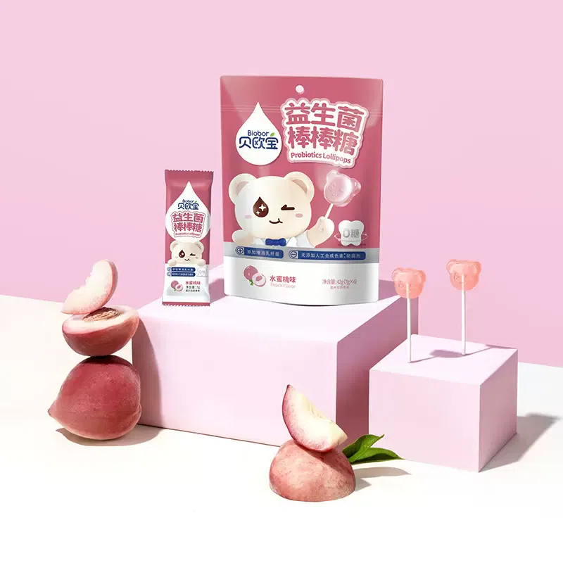 Beiobao Probiotic Lollipop Peach Flavor 42g * 1 Bag (6-pack) 0 Sugar Children’s Candy 42 g