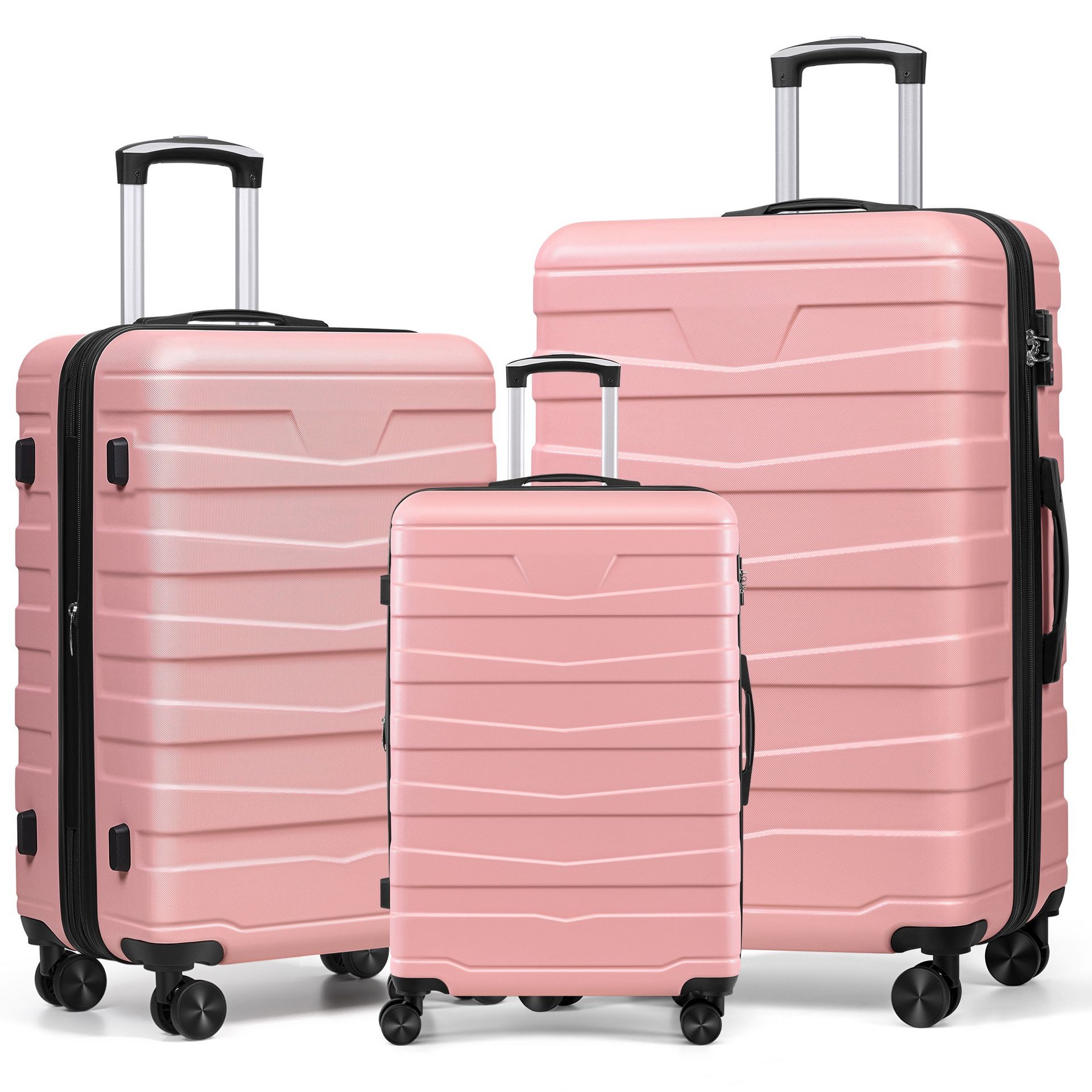 Get 3 Pcs Luggage Set ABS, 20% Expansion Zipper - Pink Delivered
