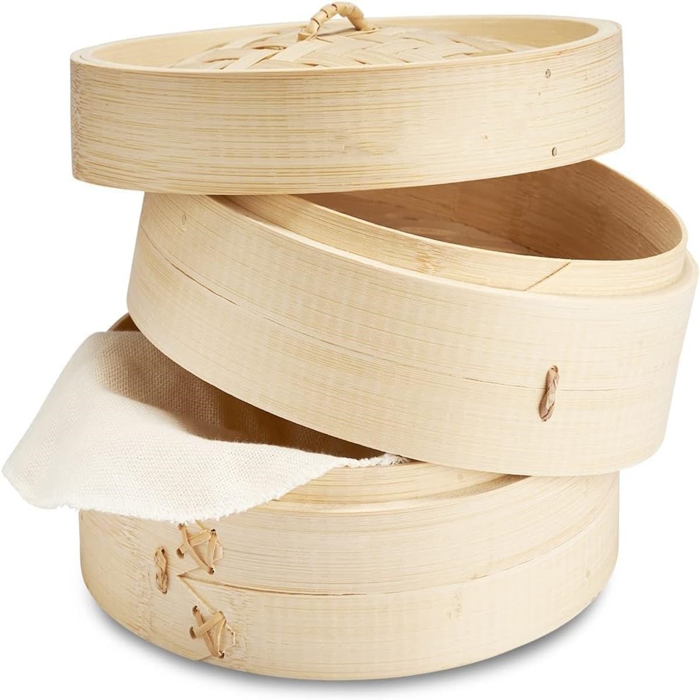 Bamboo Steamer Handmade Basket, Traditional 2-Tier Design - 8 Inch 1 phần