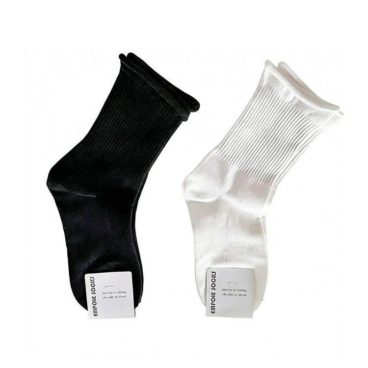 韩国 纯色松口卷边中筒好棉不易臭脚-2双 1 包
