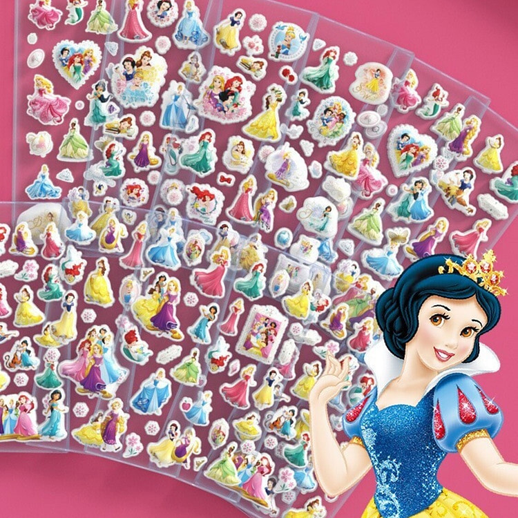 3D烫金炫彩双层立体卡通贴纸-迪士尼公主2张