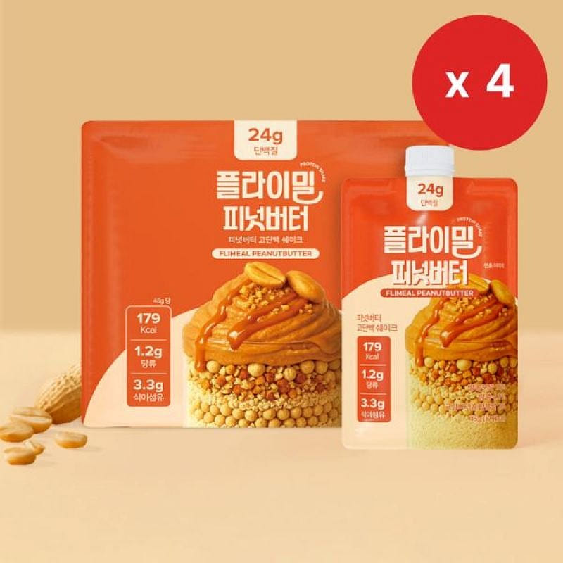 묶음할인 플라이밀 단백질 쉐이크 파우치 - 피넛버터 (45g x 7개입) X 4세트 45 그램