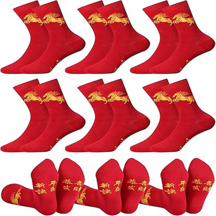 2026新年礼物 马年幸运红袜子 6双装棉袜节日袜 1 份
