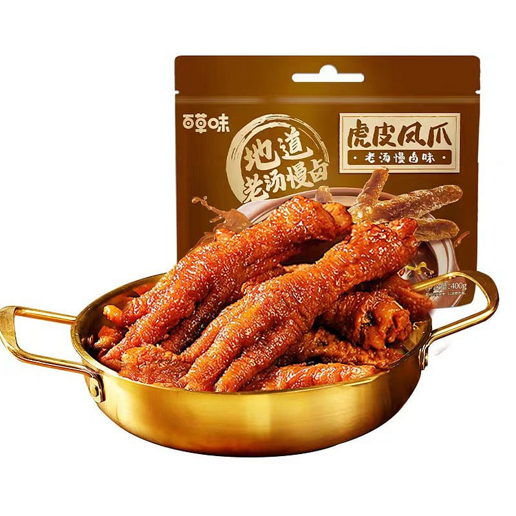 百草味虎皮凤爪400g*1袋鸡爪鸡肉卤香休闲熟食即食解馋小零食