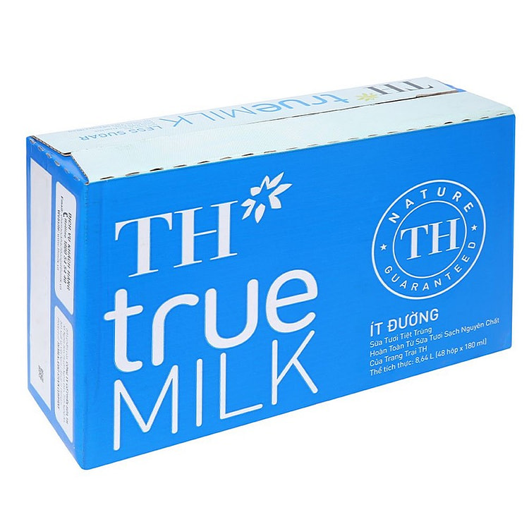 TH True Milk Sữa tươi Tiệt Trùng ít đường 48HOP X 180ml