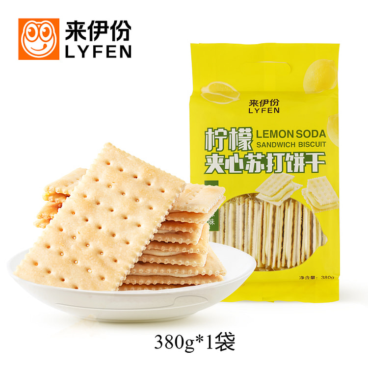 来伊份柠檬苏打夹心饼干小吃 380g*1袋