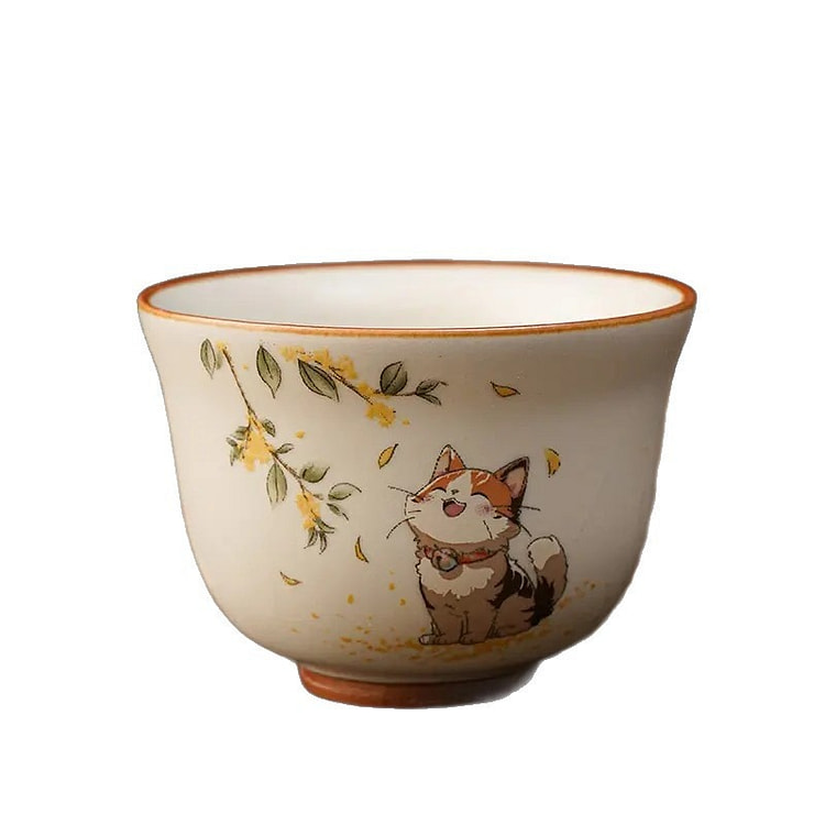 汝窑茶杯 高档陶瓷杯品茗杯 功夫茶具 - 桂花猫 1 个