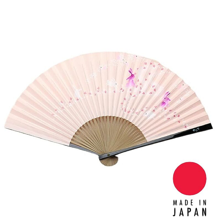 京都折扇 白兔 - 日本粉色