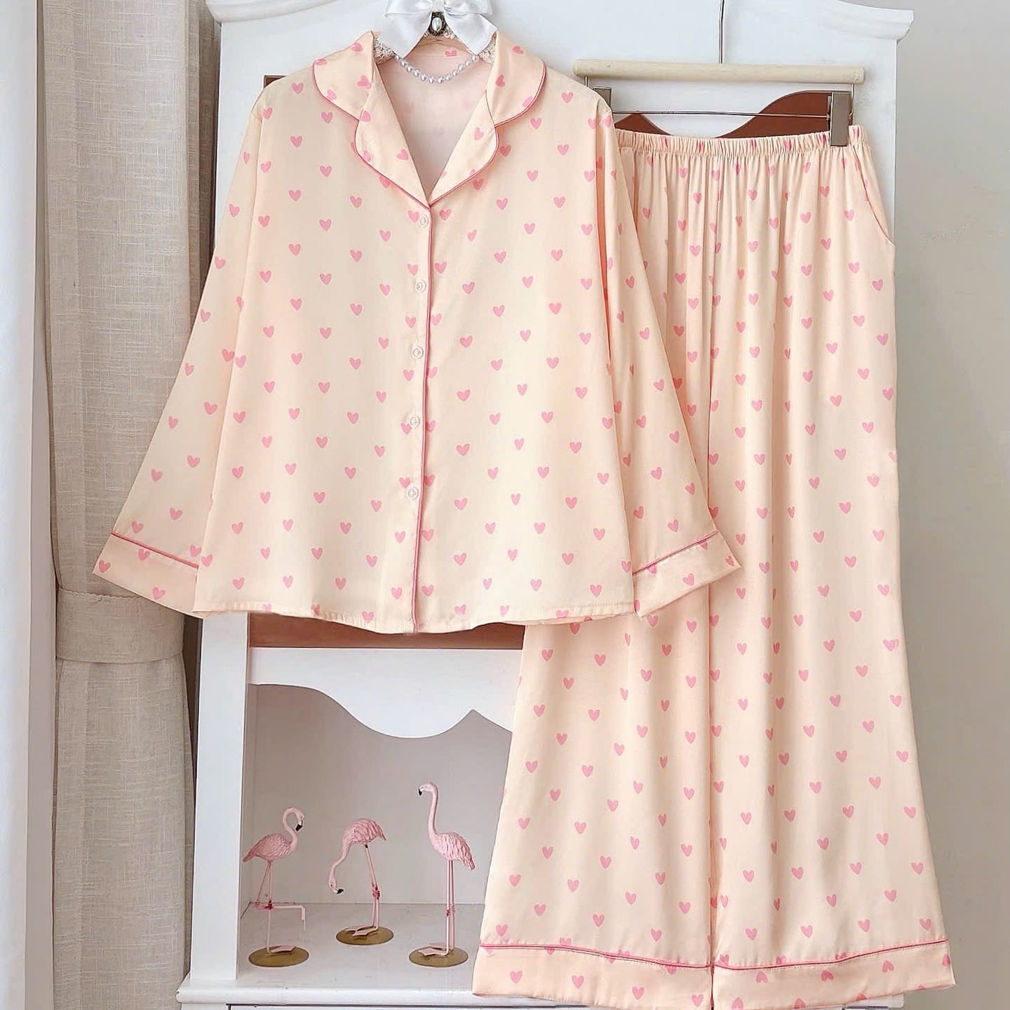 Premium Silk Peach Little Pink Hearts Pajama 1 count