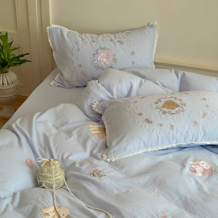 Cottagecore Bunny Bedding Set Blue-Twin 2000 g