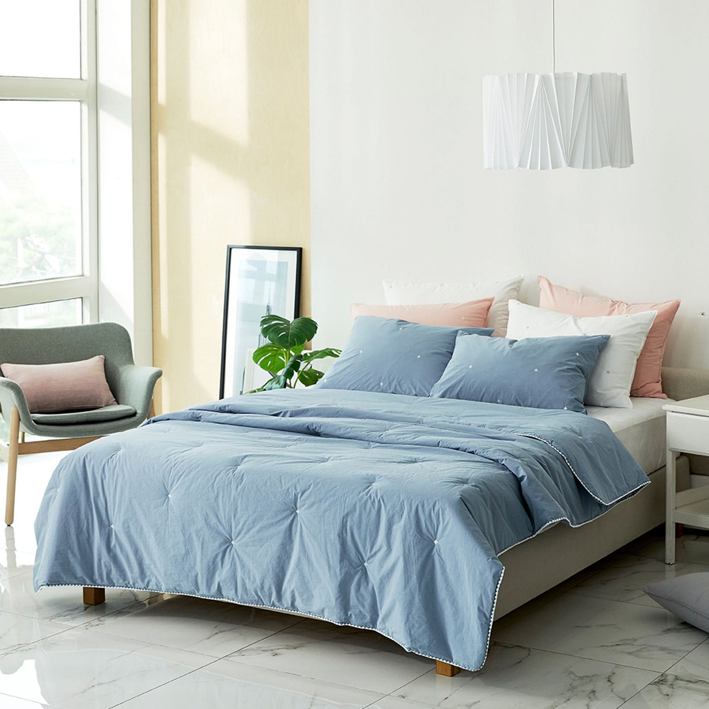 mumooroom High-Density Pure Cotton Comforter Set - SKY BLUE (US Twin) 1 each