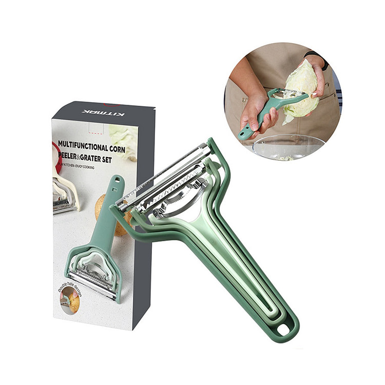 多功能削皮刀三合一不锈钢刮皮刀削皮器 绿色F 1 份