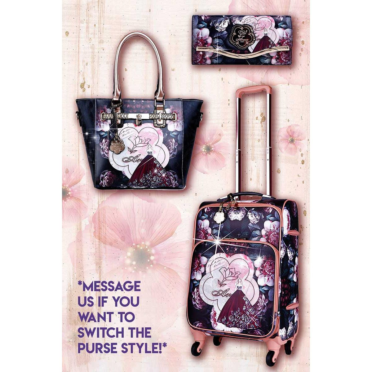 Queen Arosa Vintage 3 Pcs. Vegan Travel Luggage Set [BGL8608-3pcs/Set-BK] 1 each