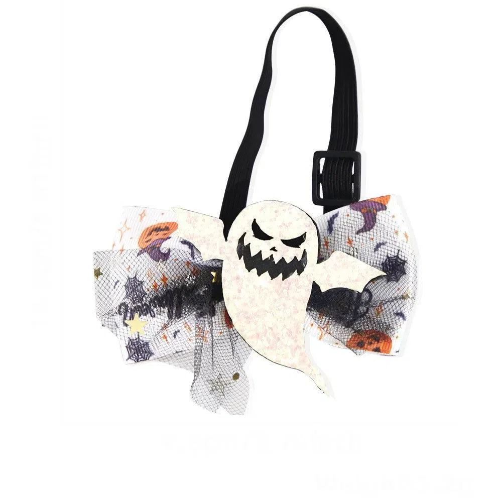 Pet Halloween Bow Tie Mesh Bow Tie Accessories-Fierce Ghost 1 each